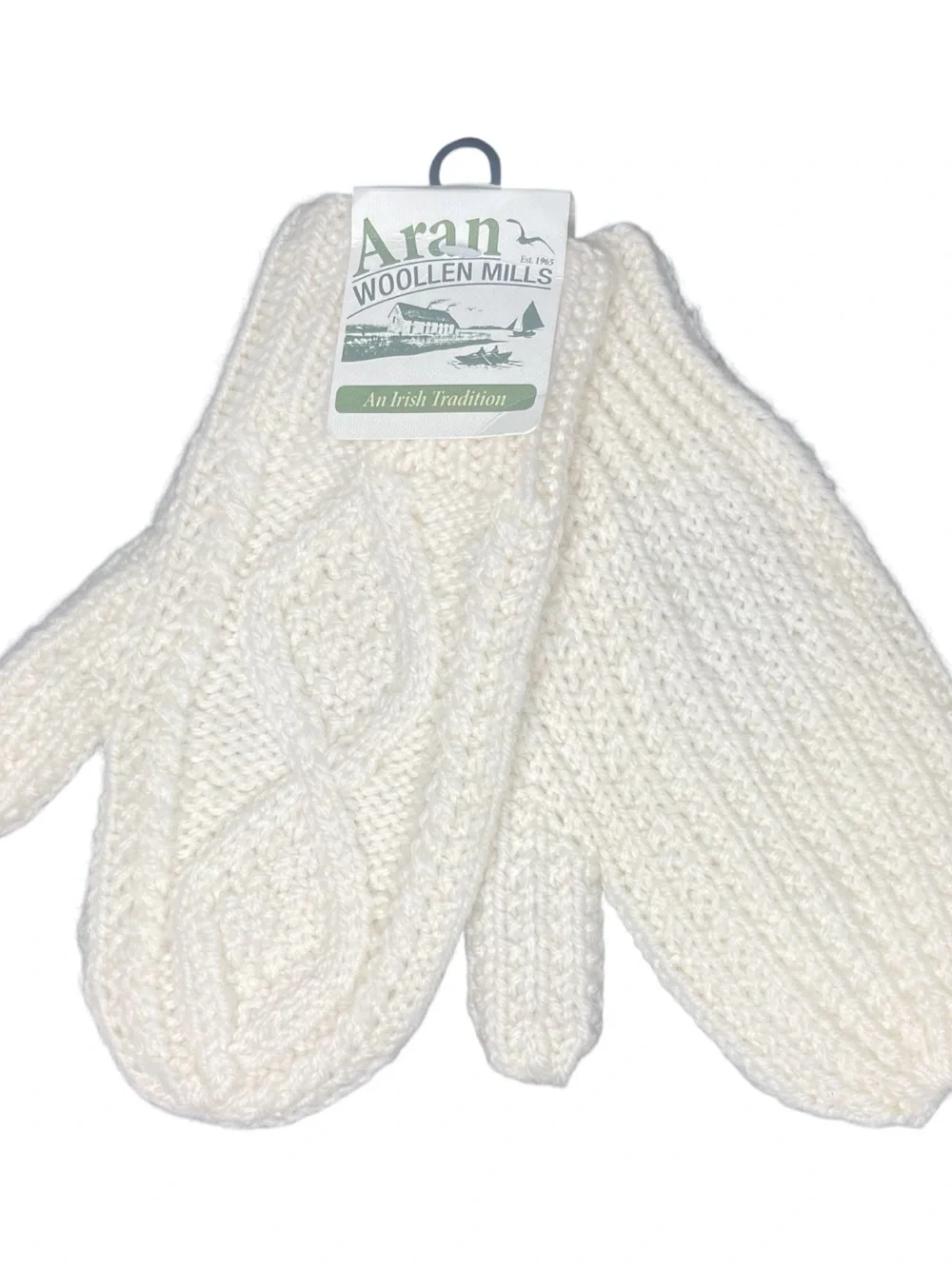 Aran Woollen Mills Irish Knit Mittens Womens Small Ivory NWT Cable Knit Gloves